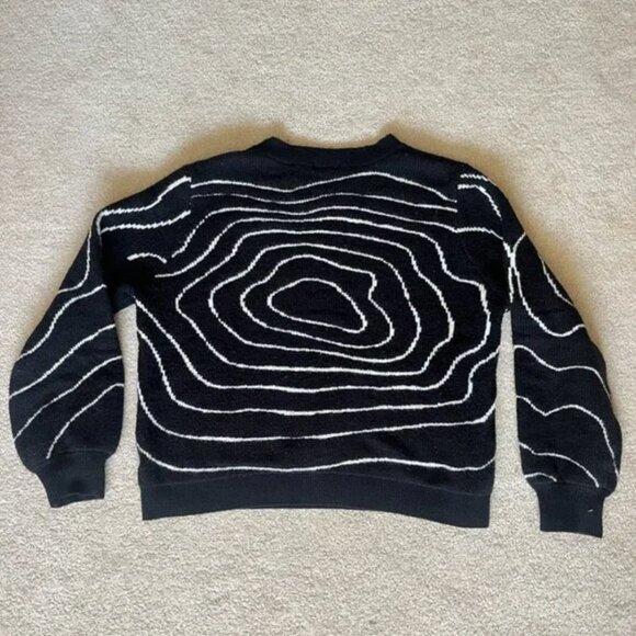 Black Spiral Sweater, Size Medium, Oversized Playful Knit for Fall, Black White - Picture 3 of 7